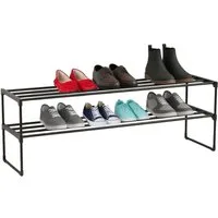 relaxdays Schuhregal Metall, schwarz, 2 Ebenen, 117 cm