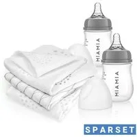 MiaMia Babyflasche 5-tlg. PP-Flaschen-Set, Baby Flaschen Set 140 ml mit Silikon-Trinksauger Größe S & Spucktücher