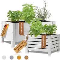 BooGardi Pflanzkübel Pflanzkasten Holz mit Vlies · 2 Größen & 4 Farben (1 St., Blumenkasten quadratisch · 38x38x25cm Weiß · klein), Blumenkübel für Balkon, Terrasse & Garten