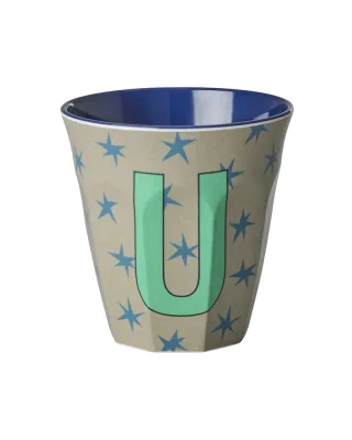 Rice Melamin Becher Buchstabe U/Stars/Dunkles Sand 250ml