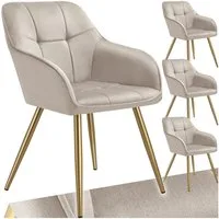 tectake Esszimmerstuhl Polstersessel gepolstert, in Samtoptik, gesteppt, 58 x 62 x 82 cm (Küchenstuhl Marilyn in taupe/gold, 4 St), schlanke, goldene Stahlbeine, bodenschonend, Belastbarkeit 120 kg