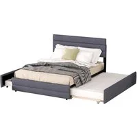 OKWISH Polsterbett Funktionsbett Doppelbett Bett, ausziehhare Liegeffäche (mit Räummaschine für zwei Personen und zwei Schubladen, 140 x 200cm Plattformbett), Ohne Matratze