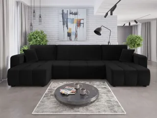 Wohnlandschaft mit Schlaffunktion DAGNY Sofa U-Form in Stoff Kronos Schwarz