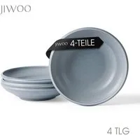 JIWOO Suppenteller 4er Ø22cm, Speiseteller Pastateller Salatteller Dessertteller Plate, (4 St), Keramik Tellerset Weiß mikrowellen- und spülmaschinenfest Ø21,2 cm