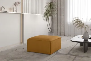 Polsterhocker Designerhocker CELES PREMIUM 65x65 cm in Stoff Scala Senfgelb