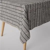 SCHÖNER LEBEN. Tischdecke Fischgrätmuster abstrakt weiß schwarz, handmade