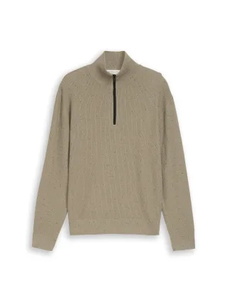 Denim Tom Tailor - Troyer Strickpullover aus Baumwolle dark sage neps - Gr. - M