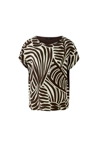 Oui - Blusenshirt dk brown offwhite - Gr. - 44
