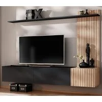 Furn.Design Wohnwand Madina, (TV-Schrank in Schwarz und Eiche Leistenoptik, Breite 180 cm, TV bis ca. 70), mit Push-To-Open und Soft-Close