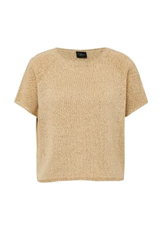 s.Oliver BLACK LABEL - Kurzärmeliger Strickpullover mit U-Boot-Ausschnitt braun - Gr. - M