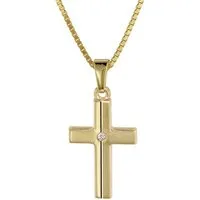 trendor Kreuzkette 08516, Kinder Kreuz Gold 333 mit Zirkonia und goldplattierte Kette