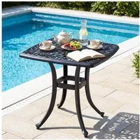 COSTWAY Gartentisch, wetterfester Balkontisch mit Schirmloch, Fußpolstern