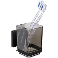 WENKO Zahnputzbecher Vacuum-Loc® Modell Quadro, mit Wandhalterung ohne Bohren, Edelstahl und Kunststoff