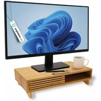 pixly Monitor-Halterung Deluxe Monitorständer mit Schiebefach 42 x 24 x 10,5 cm, (1-tlg., kompakter Schreibtisch-Organizer für Monitor & Laptop, Monitorerhöhung aus Holz mit Stauraum Schreibtisch Organizer)
