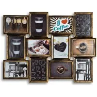 Levandeo® Bilderrahmen Collage, levandeo Bilderrahmen Collage 72x54cm Kupfer Schwarz Glas 12 Fotos