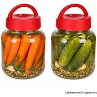 MamboCat Vorratsglas 2er Set Kim Vorratsglas 1,7L Glas mit Deckel & Henkel Gurken-Glas, Glas