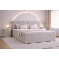 MOEBLO Boxbett Bett 04 (Bonnellmatratzen + Topper, Doppelbett gepolstertes Kopfteil Bett mit Bettkasten, aus Cord, Polsterbett Kontinentalbett), (BxHxT):143/163/183x113x214cm