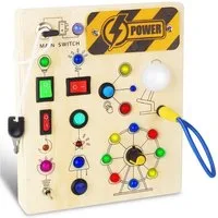 Minicloss Lernspielzeug Montessori Busy Board ab 3 Jahren, Activity Board Holzspielzeug, mit LED Lichtschaltern, Montessori Spielzeug Motorikspielzeug