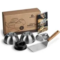 BURNHARD® Burgerpresse Ultimatives Burger-Set 6 tlg. (6 St), Wender, Smasher, 2 Melting Domes & Rezeptheft, Geschenk für Männer