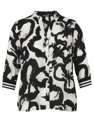 Frapp - Bluse Kragen 3/4 Arm Druck black multicolor - Gr. - 44
