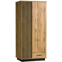 Deine Möbel 24 Kleiderschrank LAMI 1 90 cm breit, in Wotan Eiche / Schwarz Matt und Lamellen (LAMI - Kollektion, 1-St., Perfekt geeignet für Schlafzimmer, Jugendzimmer oder Gästezimmer) Moderner Drehtürenschrank mit 2 Türen und 1 Schublade