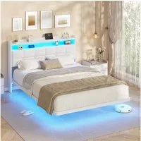 MSMASK Polsterbett Bettrahmen mit LED-Beleuchtung und Ladestation (1-tlg., Ohne Matratze), Jugendbett Bettgestll