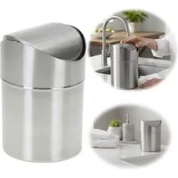 LS-LebenStil Kosmetikeimer Edelstahl Mini Papierkorb Mülleimer 12x16cm Silber mit Schwing-Deckel, Abfalleimer mit Deckel für Küche Bad Mini klein Tisch Mülleimer