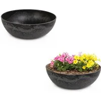 matches21 HOME & HOBBY Blumentopf Pflanzschalen für draussen Vintage Dekoschalen rund schwarz 2x 20 cm (2 St), Blumen-Schale als wetterfeste Friedhof-Schale Grab-Schmuck Grabschale