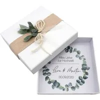 ZauberDeko Geschenkbox Geldgeschenk Verpacken MIT NAME Geschenk Hochzeit Herz Weiß Eukalyptus