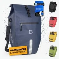 Bronea Fahrradtasche 2-in-1 Gepäckträgertasche Fahrrad - XXL 28 Ltr -JEANSBLUE- abnehmbar (Fahrradtasche für Gepäckträger hinten, Wasserdicht & Reflektierend - Laptoptasche), Innovatives verstellbares Click System für alle Gepäckträger
