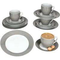 MamboCat Kaffeeservice 18tlg Kaffeeservice Variant Grau Porzellan 6 Personen, Porzellan