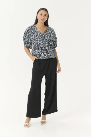 Kurzarm-Bluse Regular fit Blue / White Graphic Print blue white
