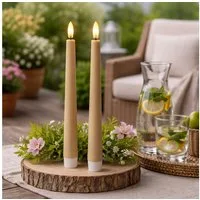 MARELIDA LED-Kerze LED Stabkerzen Outdoor Tafelkerzen Timer H: 25,5cm creme 2er Set (2-tlg)