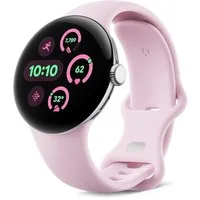 Google Pixel Watch 3 41mm Wi-Fi Polished Silver Sportarmband Rose Quartz Smartwatch (4,1 cm/1,61 Zoll, Watch OS 5), EKG, SpO₂, Herzfrequenz- und Stressmessung