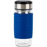 TEA MUG Tee-Thermobecher 0,4 Liter blau/transparent, Glas, Drehverschluss