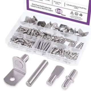 120Pcs 4 Styles Shelf Pins Kit Nickel Plated Iron Shelf Bracket Pegs 5mm 6mm Cabinet Furniture Shelf Support Pins