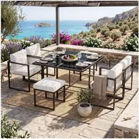 Flieks Garten-Essgruppe, (7-tlg), 6-Sitzer Gartenmöbel Esstisch- und Stuhlset mit Stuhl aus Seil