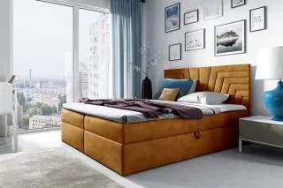 Boxspringbett Schlafzimmerbett 180x220cm LAZARO Nr.4 Gelb inkl. Bettkasten