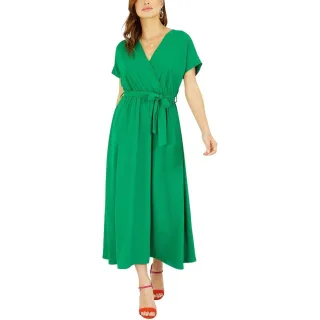 Yumi - Wickelkleid für Damen, V-Ausschnitt, Kimonoärmel (Leuchtend Grün)