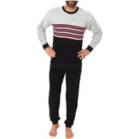 Normann Pyjama Herren Frottee Pyjama, Schlafanzug mit Bündchen und Rundhals