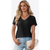 Imily Bela T-Shirt Damen V-Ausschnitt T-Shirt mit Kurzarm Casual Basic Oberteil (Packung, 1-tlg., 1per-Pack) in Unifarbe