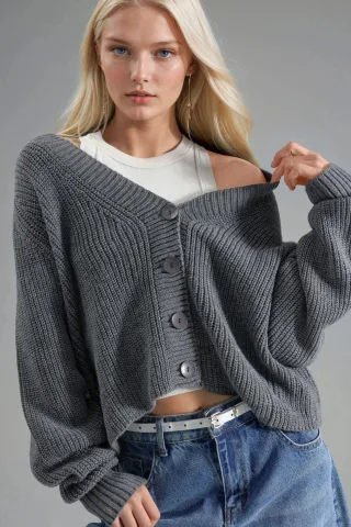 Rippstrick Button-Up Crop Cardigan