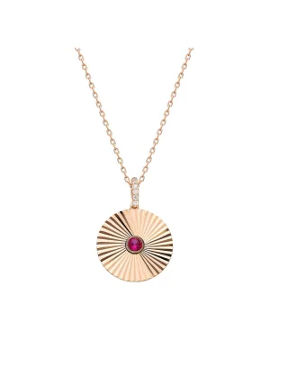 Dkeniz Anhänger mit Kette Coin 925/- Sterling Silber vergoldet rot Zirkonia Rot