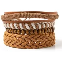 axy Armband Herren Armband Set Lederarmband (4-St, 4er Set, HE-AR-SET), Geflochtene Lederarmbänder Holz Leder Perlenarmband Einstellbar Mode
