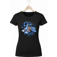 Banco T-Shirt Damen Chic Girl Print Baumwolle Rundhals Casual Style Damen Oberteil Chic Girl Print Baumwolle Rundhals Casual Stylelook