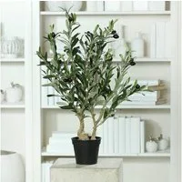 Kunstbaum Künstlicher Olivenbaum schwarzen Oliven im schwarzen Topfpflanze, mucPlants, Höhe 65 cm