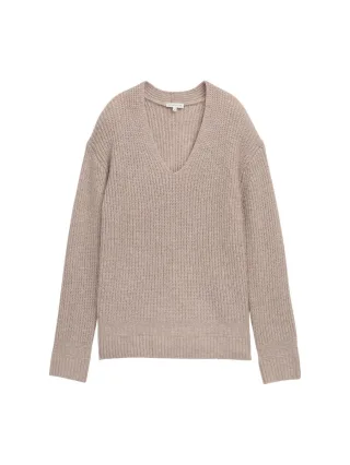 Tom Tailor - Ripp Strickpullover mit V-Ausschnitt braun - Gr. - L