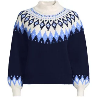Flauschiger Fair Isle Pullover mit Ballonärmeln für Damen, Damen, size: regular, Rot, Polyester-Mischung/Nylon-Mischung, by Lands' End