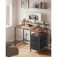 VASAGLE Schreibtisch mit Stoff-Schubladen, Computertisch mit Monitorständer, für Homeoffice, Bürotisch, 2 AC-Steckdosen, 2 USB-A-Anschlüsse, 120 x 60 cm