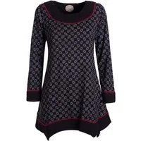 Vishes Tunikakleid Langarm Damen Tunika Shirt-Kleid Ethno Zipfel-Bluse Blusenkleid Elfen, Hippie, Boho Style